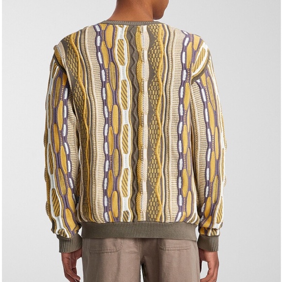 Yellow, khaki and purple oversized mixed knit textured striped long sleeve NWT - Picture 2 of 8